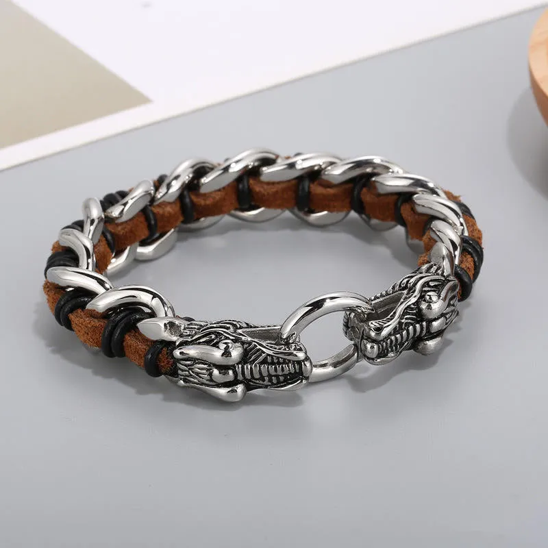 Dragon Leather Titanium Steel Protection Luck Bracelet - Image 15