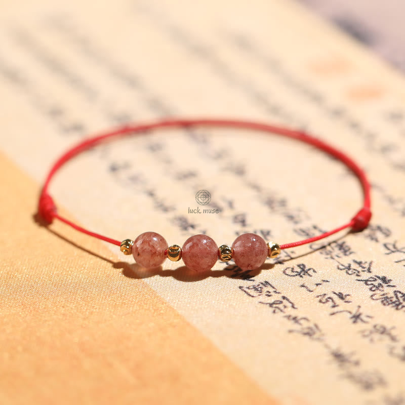 Natural Strawberry Quartz Crystal Love Red String Bracelet Anklet - Image 19