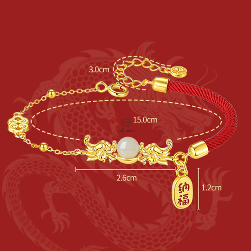Luck Muse Year of the Dragon 925 Sterling Silver Hetian Jade Luck Bracelet with Fu Character - Image 8