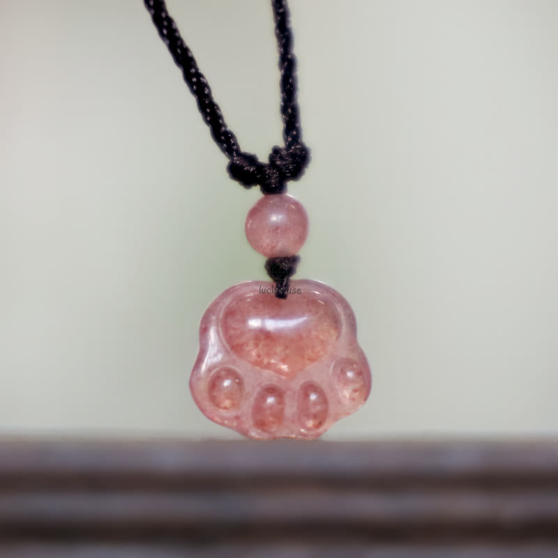 Luck Muse Strawberry Quartz Cat Paw Healing Necklace - Image 6