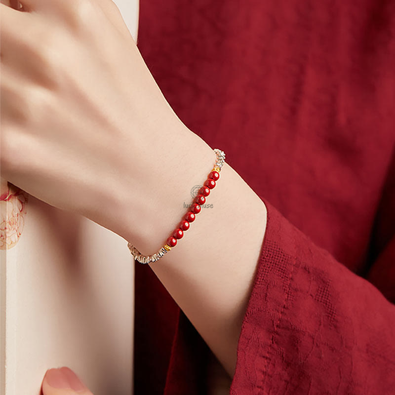 Luck Muse 925 Sterling Silver Cinnabar Fu Character Blessing Bracelet -> Sterling Silver Cinnabar Fu Character Blessing Bracelet - Luck Muse Collection - Image 4