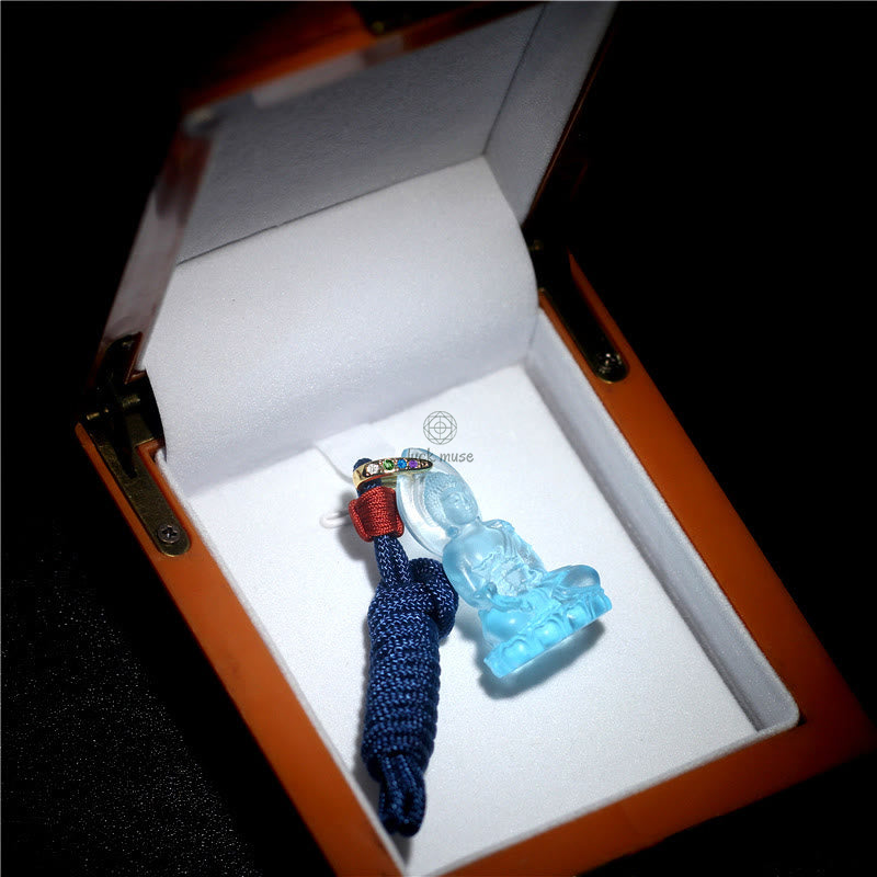 Blue Tathagata Buddha Liuli Crystal Amulet Necklace - Serenity Pendant - Image 15