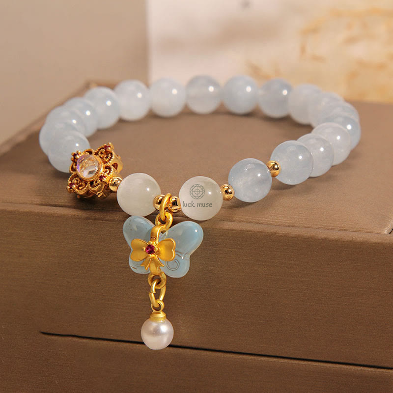 Luck Muse Aquamarine Cat's Eye Butterfly Pearl Healing Charm Bracelet - Image 6