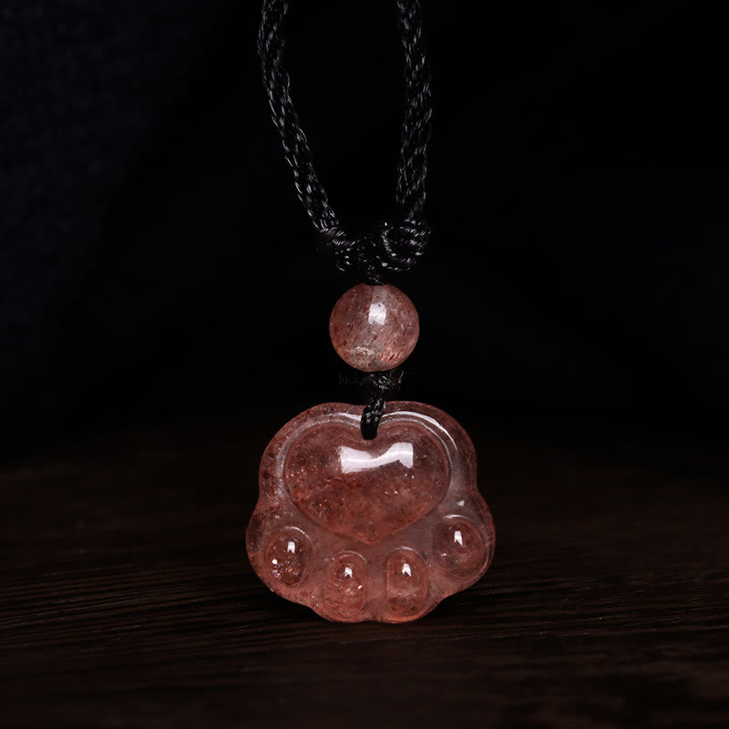 Luck Muse Strawberry Quartz Cat Paw Healing Necklace - Image 7