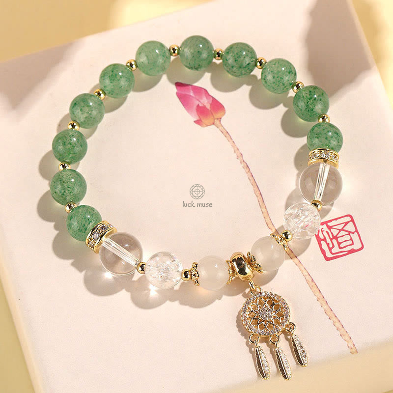 Green Strawberry Quartz Amethyst Crystal Dreamcatcher Bracelet for Healing with Luck Muse - Image 2
