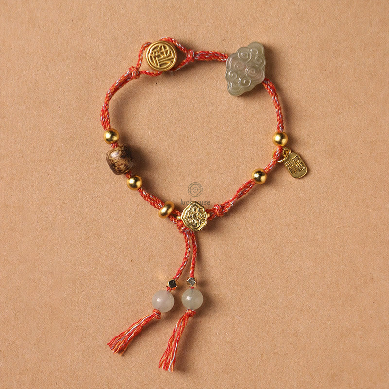 Handmade Hetian Jade Auspicious Clouds Lucky Fu Character Bracelet - Image 8