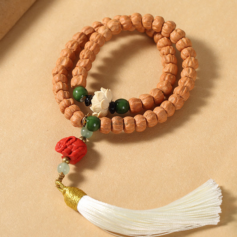 Bodhi Seed Green Sandalwood Lotus Dzi Bead Peace Double Wrap Bracelet by Luck Muse Shop - Image 17