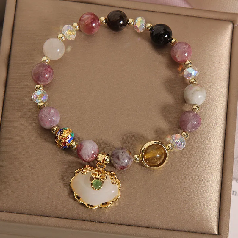 Luck Muse Healing Bracelet with Strawberry Quartz, Green Crystal, and Amethyst - Image 17