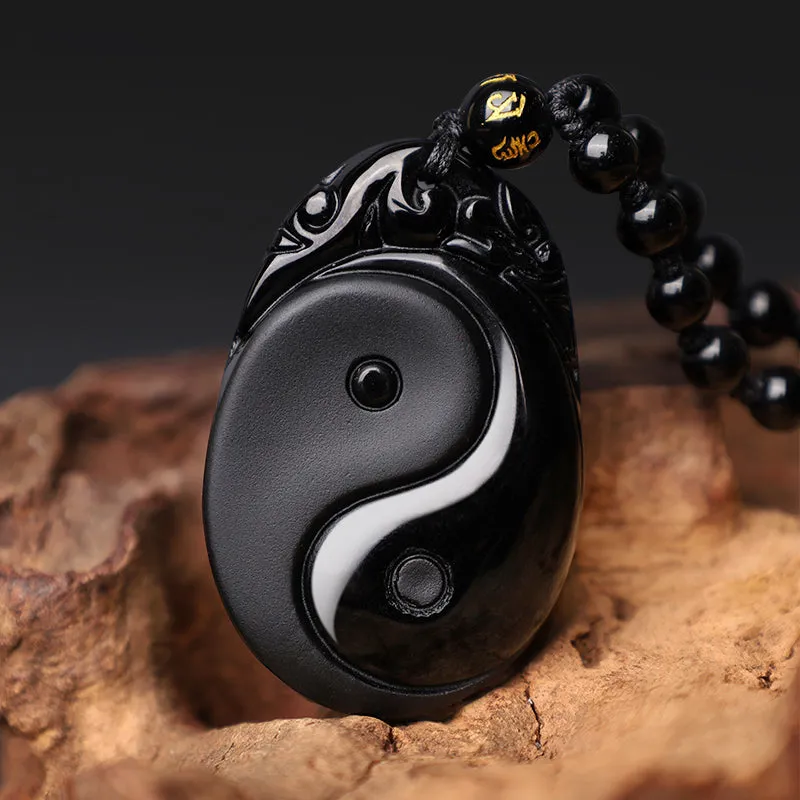 Natural Black Obsidian Yin Yang Fulfillment Strength Necklace - Image 3