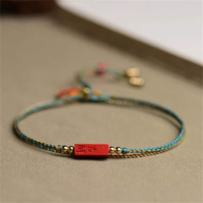 Handmade Cinnabar Blessing Braid Double Layer Bracelet - Image 5