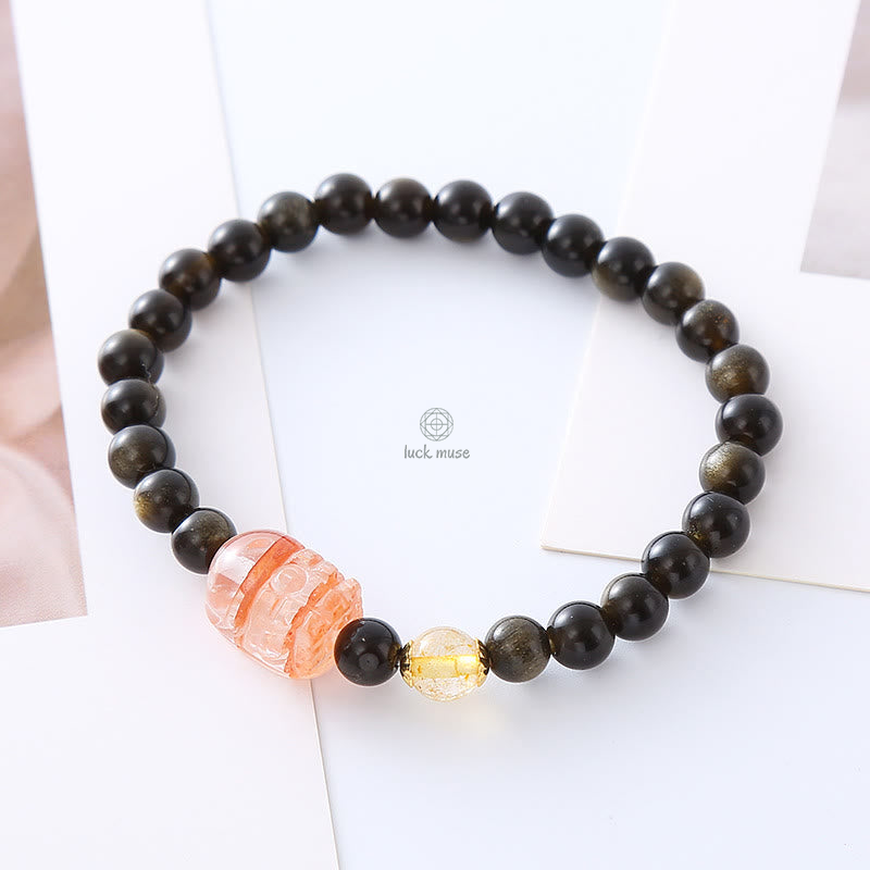 Golden Sheen Obsidian PiXiu Wealth Protection Bracelet with Luck Muse - Image 4