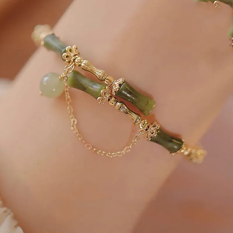 Bamboo Jade Luck Bracelet with Luck Muse Pattern - Image 3