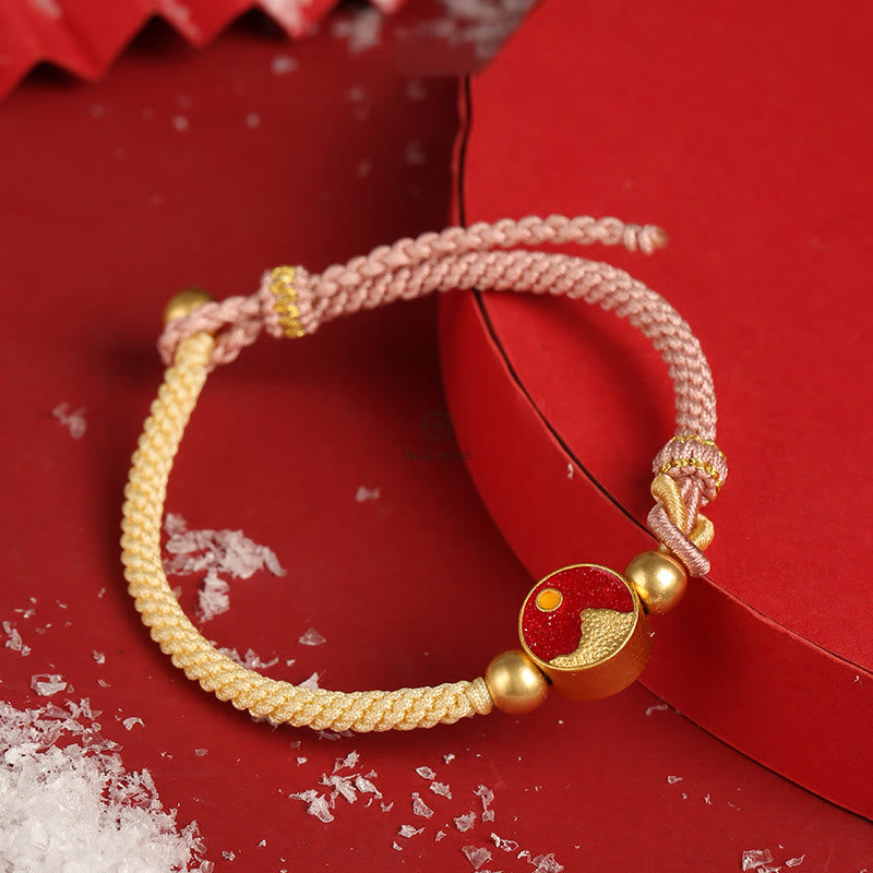 Luck Muse Handmade Luck Sea and Mountain Engraved Couple Bracelet with Two-Color String - Image 5