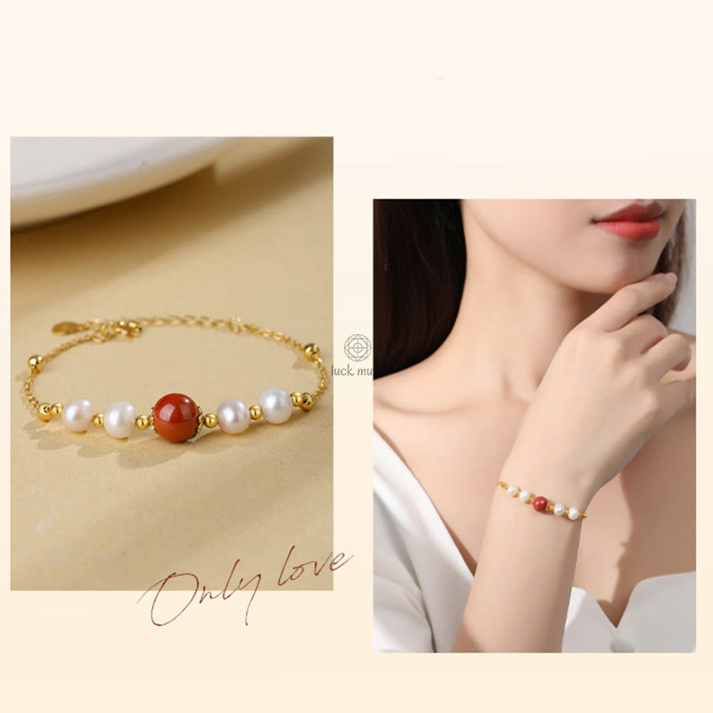 Luck Muse 925 Sterling Silver Pearl Cinnabar Healing Beaded Chain Bracelet - Image 9