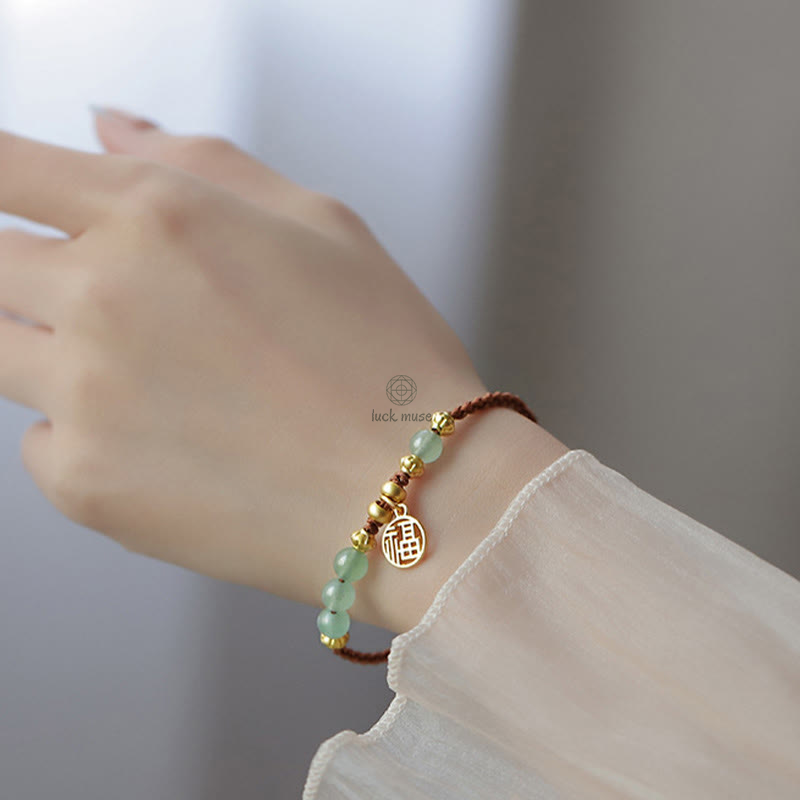 Buddha Jade Beads Blessing Bracelet with Fu Character Rope - Image 9
