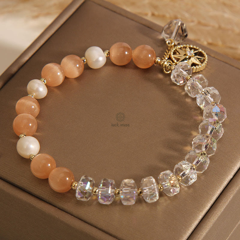 Orange Cat's Eye White Crystal Star Bracelet - Image 7