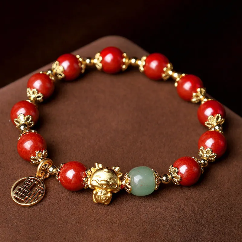 Luck Muse Year of the Dragon Cinnabar Fu Charm Bracelet - Image 3