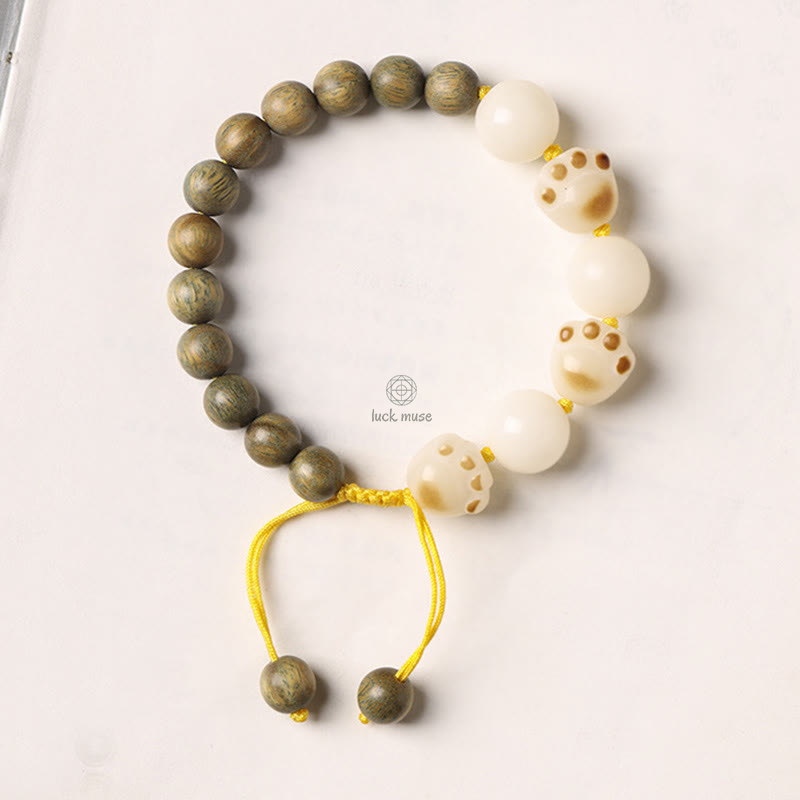 Natural Green Sandalwood Bodhi Seed Cat Paw Bracelet - Image 6