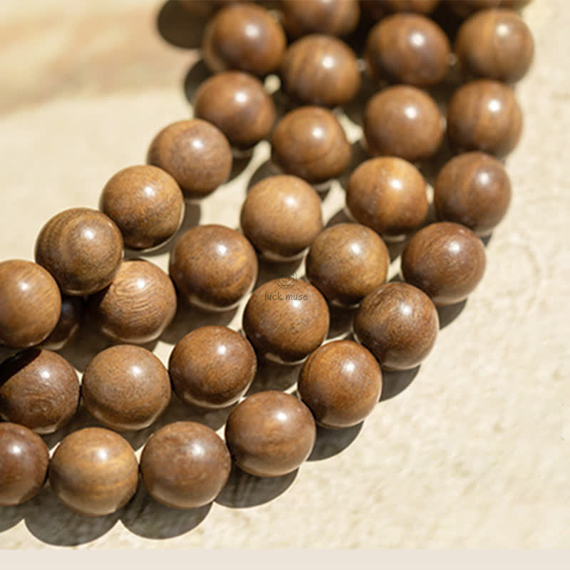 Luck Muse 108 Mala Beads Bracelet with Green Sandalwood Boxwood Lotus Design - Image 24
