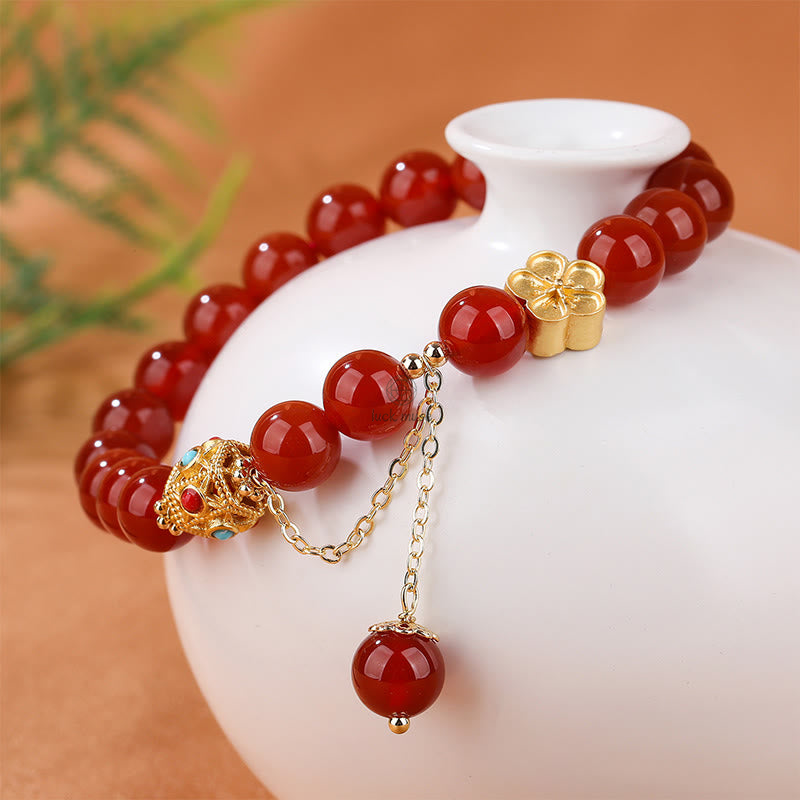 Luck Muse Self-Acceptance Bracelet with Natural Red Agate, White Agate, and Peach Blossom Pattern - Image 3