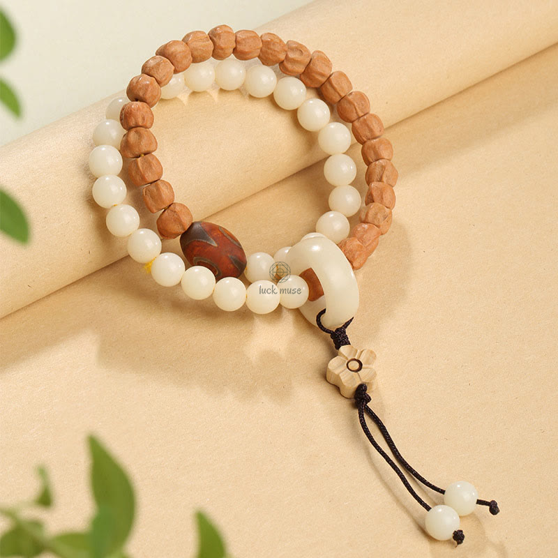 Bodhi Seed Green Sandalwood Lotus Dzi Bead Peace Double Wrap Bracelet by Luck Muse Shop - Image 7