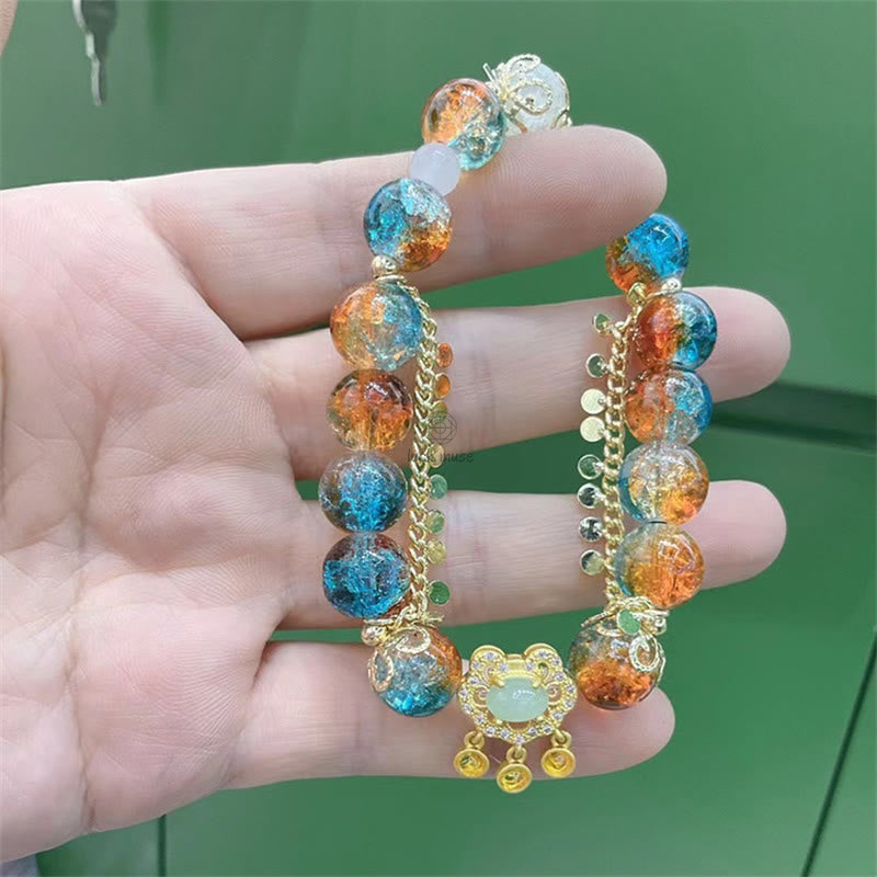 Luck Muse Colorful Liuli Glass Bead Lucky Chinese Lock Charm Bracelet - Image 12