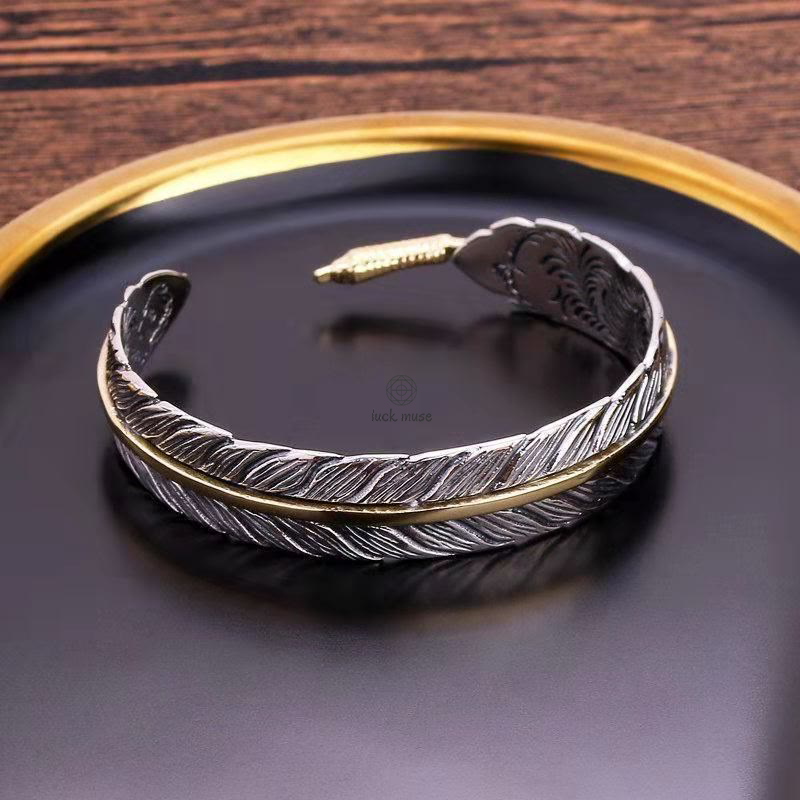 Feather Pattern Luck Muse Cuff Bracelet for Luck and Wealth - Image 7