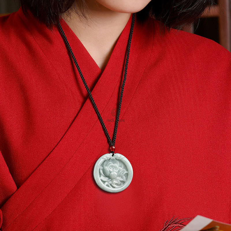 Natural Jade Lotus Flower Carved Necklace Pendant - Image 8