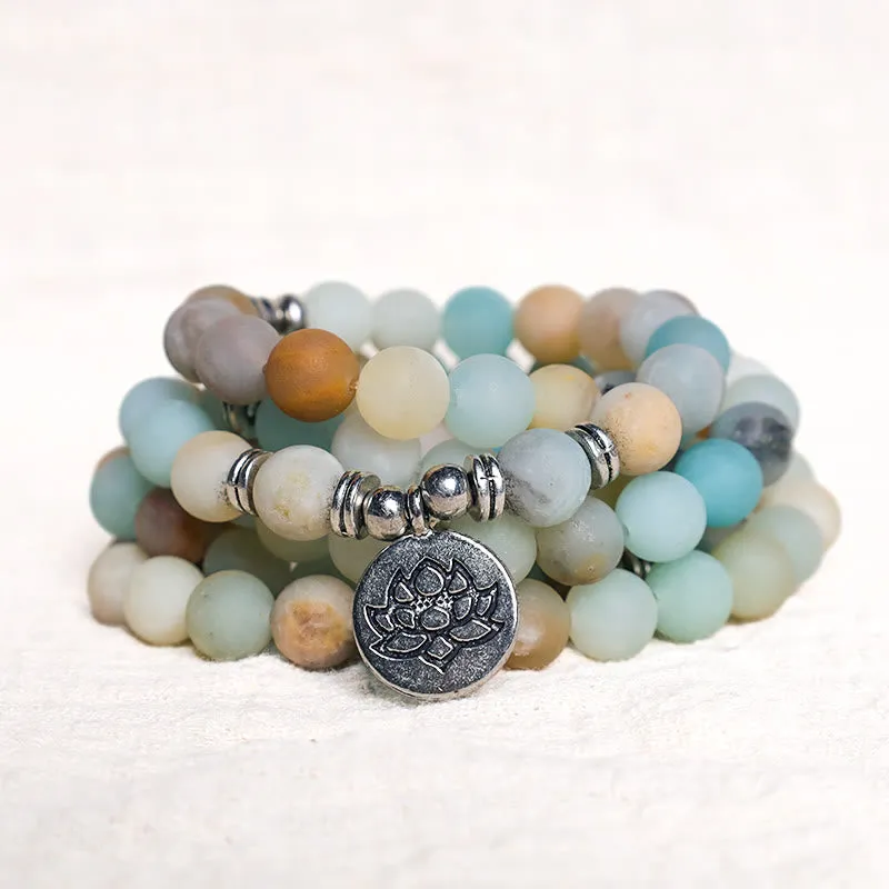 Tibetan Amazonite Blessing Lotus Mala - Luck Muse Bracelet - Image 3