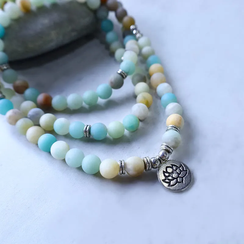 Tibetan Amazonite Blessing Lotus Mala - Luck Muse Bracelet - Image 5