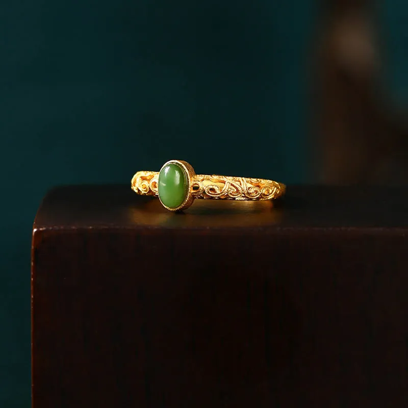 Auspicious Cloud Pattern Cyan Jade Luck Ring - Image 3