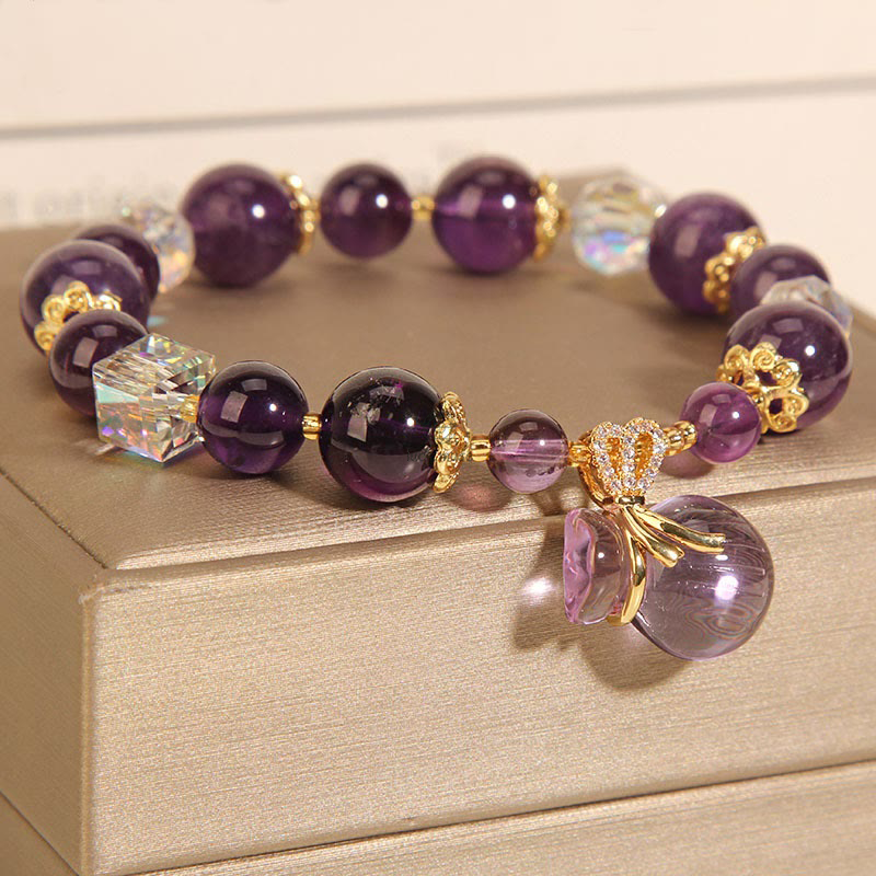 Luck Muse Amethyst Money Bag Charm Bracelet with Positive Energy - Image 3