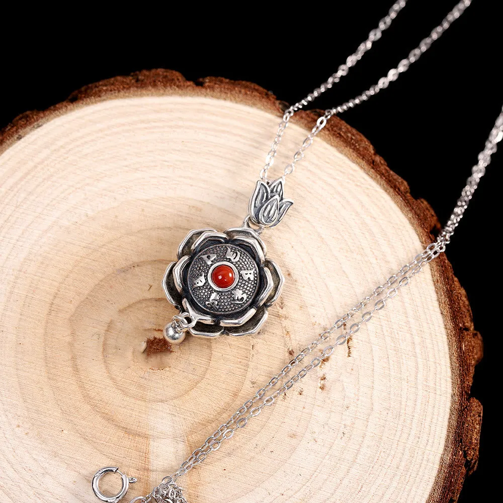 Luck Muse 925 Sterling Silver Om Mani Padme Hum Lotus Necklace Set - Image 3