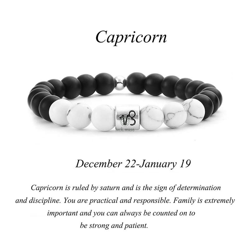 Natural Frosted Stone White Turquoise Bead Zodiac Bracelet - Image 15