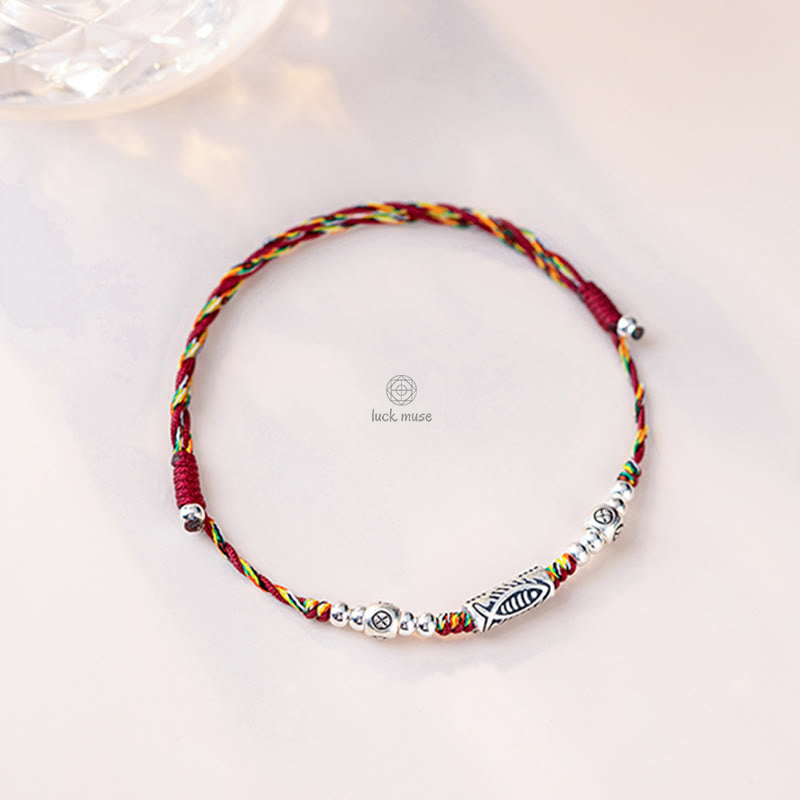925 Sterling Silver Luck Koi Fish Braided Bracelet Anklet - Image 9
