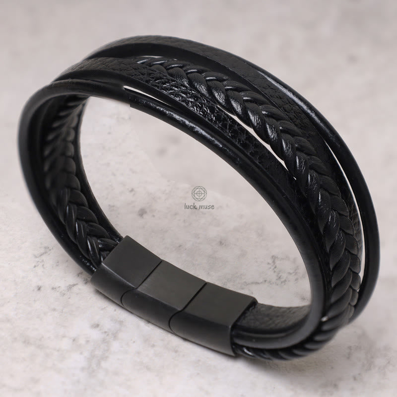 Natural Lava Rock Frosted Stone Bead Leather Bracelet with Black Onyx Accents - Image 15