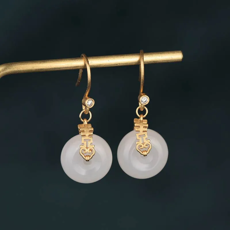White Jade Double Happiness Earrings - Luck Muse Shop