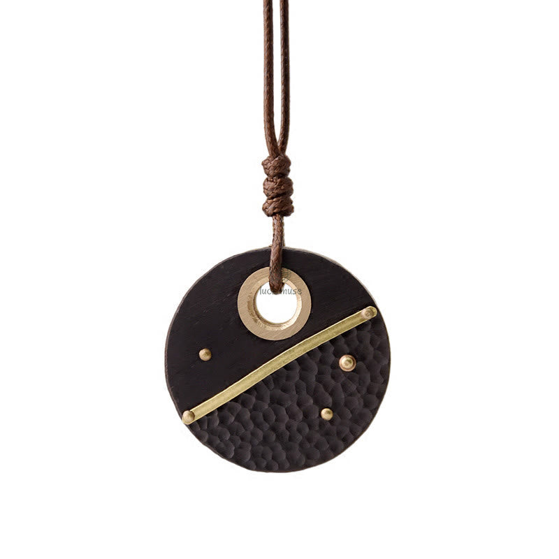 Luck Muse Round Ebony Wood Copper Peace Necklace Pendant - Image 11