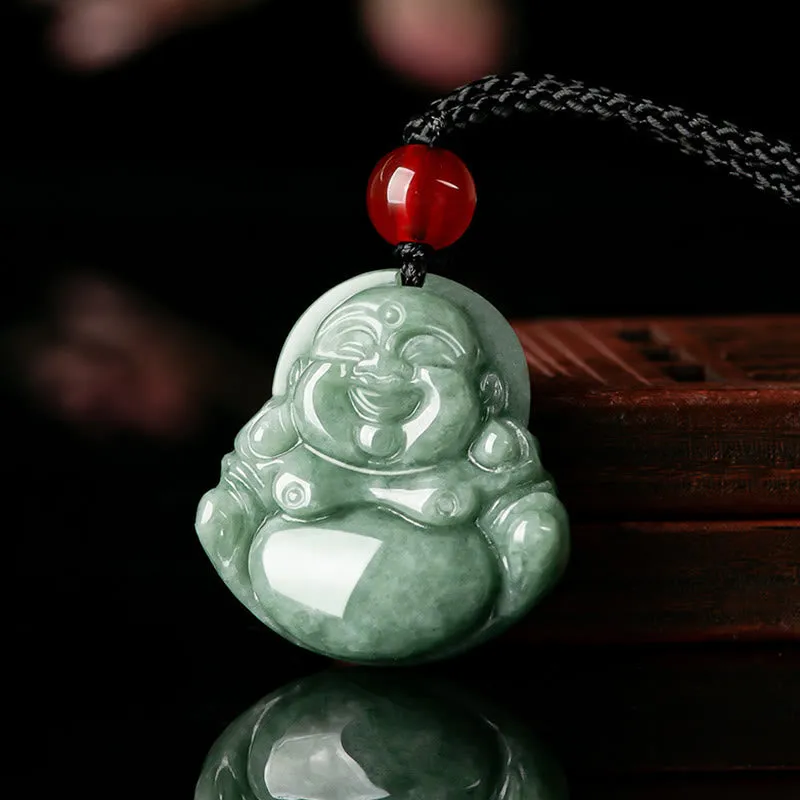 Green Jade Laughing Buddha Luck & Abundance Necklace Pendant by Luck Muse Shop