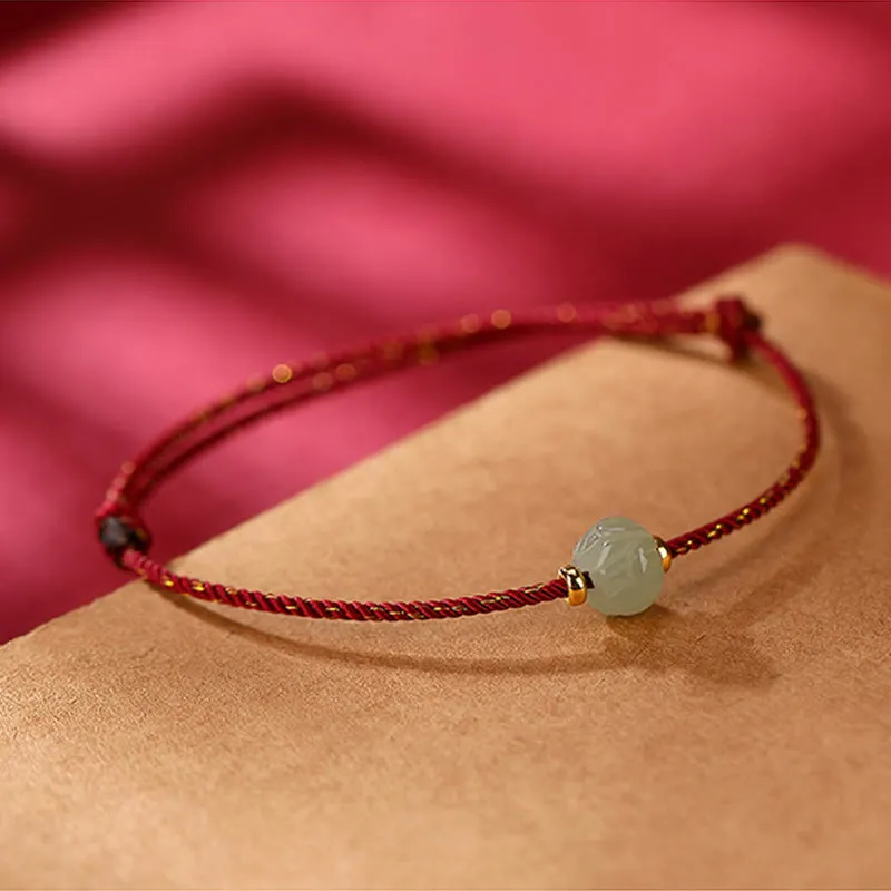 Gold-Plated Hetian Jade Lotus Luck Red String Bracelet with Luck Muse - Image 6