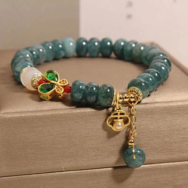 Luck Muse Jade White Agate Butterfly Bead Abundance Bracelet - Image 3
