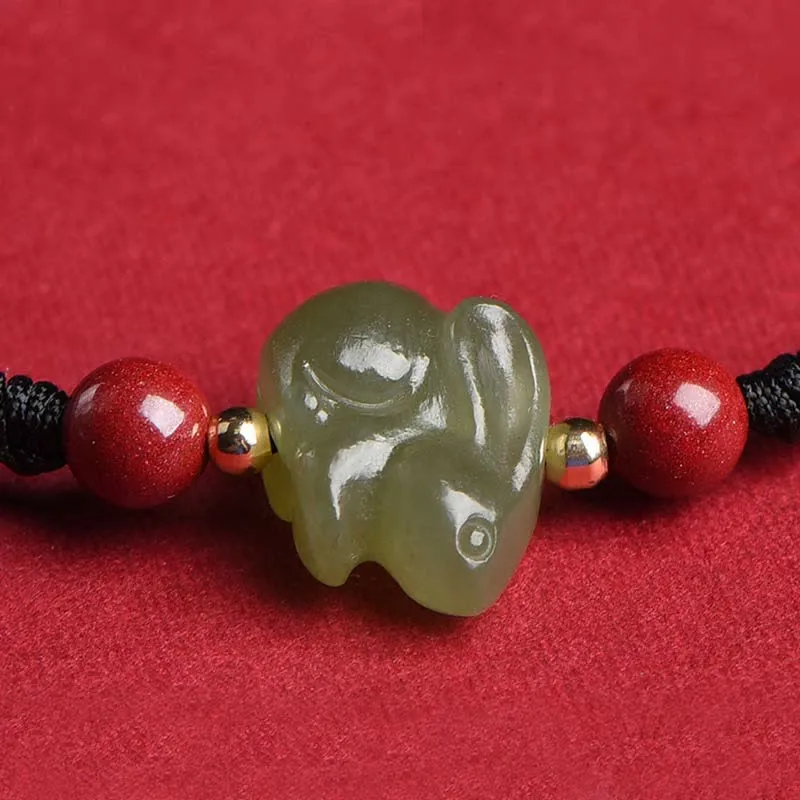 Year of the Rabbit Hetian Jade and Cinnabar Beaded Abundance Bracelet - Image 13