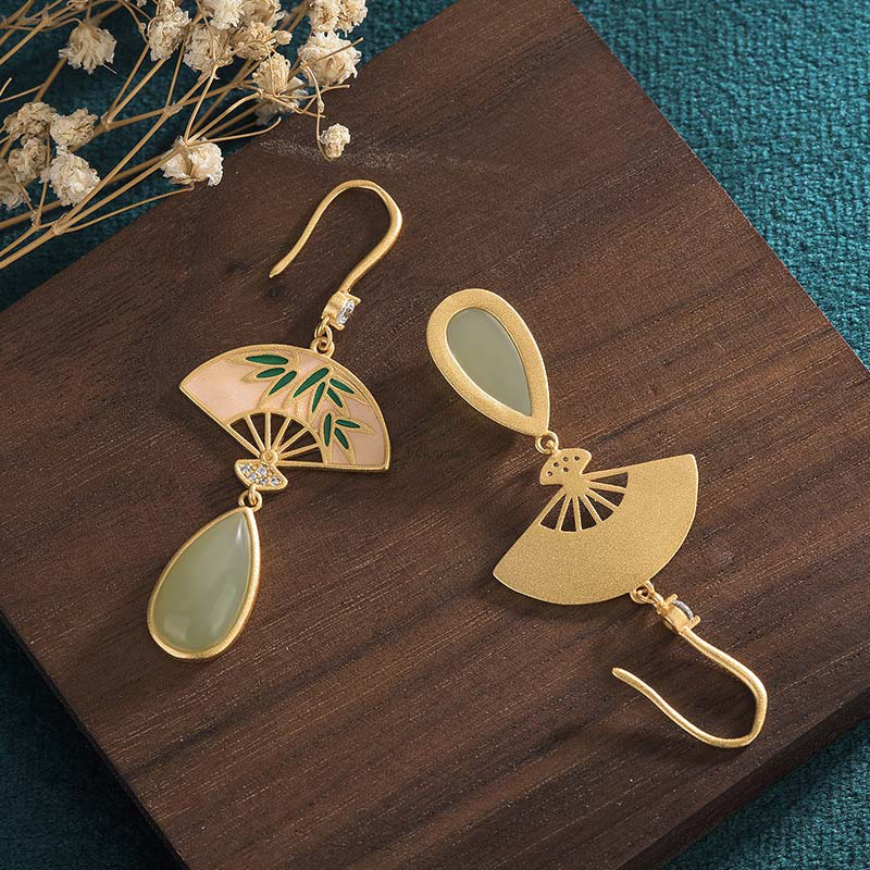 Natural Green Aventurine Fan Pattern Drop Earrings for Luck - Image 4