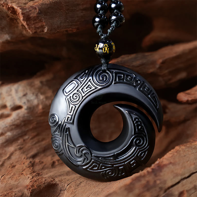 Luck Muse Black Obsidian Ice Obsidian Peace Buckle Strength Necklace Pendant - Image 5