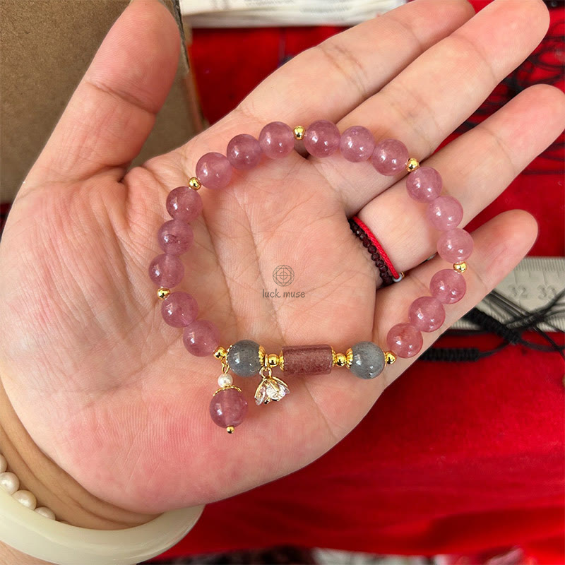 Natural Strawberry Quartz Zircon Flower Charm Bracelet with Positive Energy - Image 8