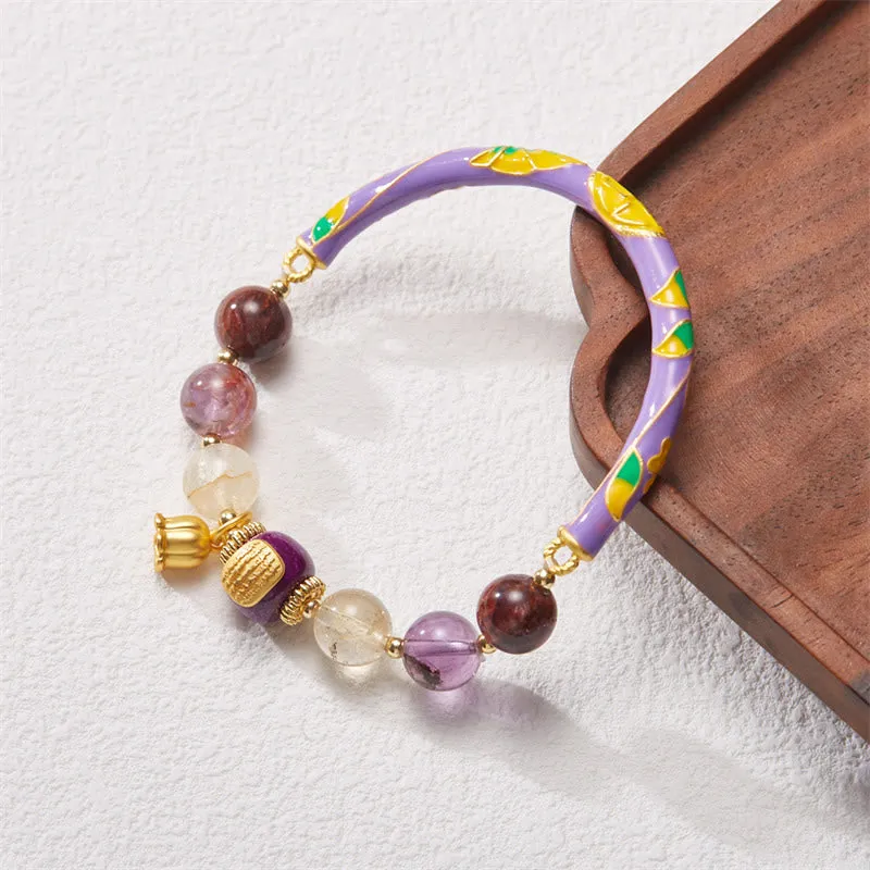 Purple Jade Scripture Citrine Love Wisdom Bracelet - Luck Muse Bangle - Image 2