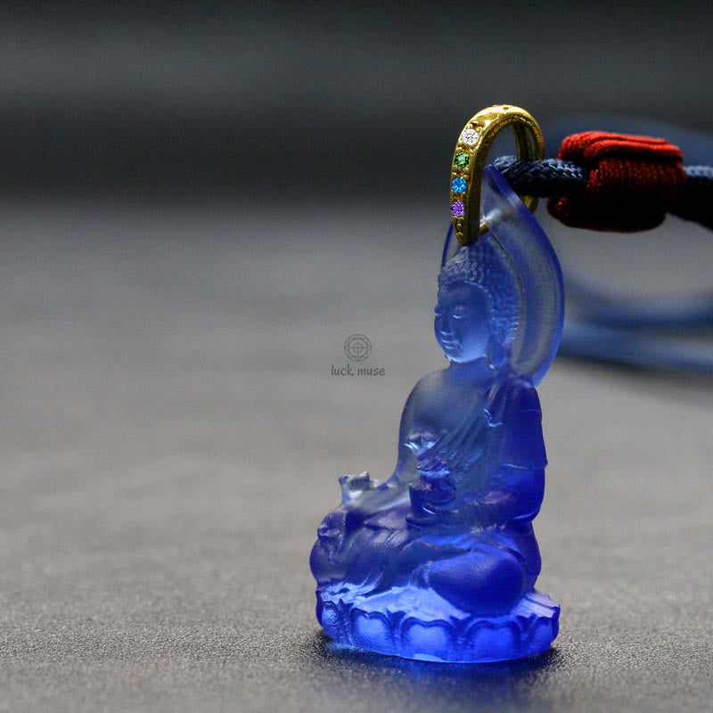 Blue Tathagata Buddha Liuli Crystal Amulet Necklace - Serenity Pendant - Image 16