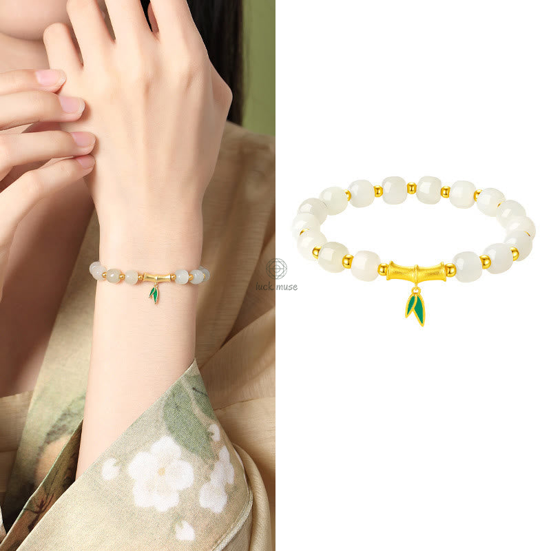 Bamboo Luck Bracelet with Hetian White Jade and 925 Sterling Silver Accents - Image 11