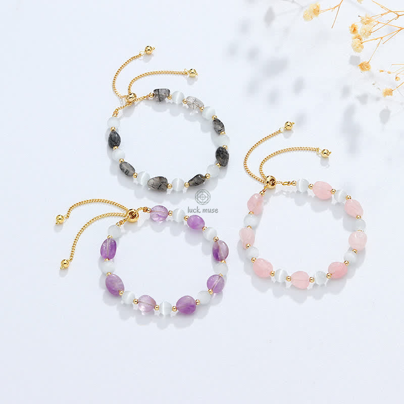 Amethyst Pink Crystal Black Rutilated Quartz Bracelet for Spiritual Awareness - Image 2