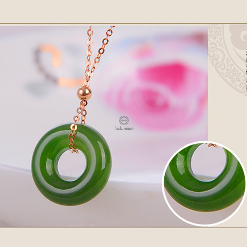 Luck Muse Shop Round Cyan Jade 14K Gold Healing Necklace Pendant - Image 10